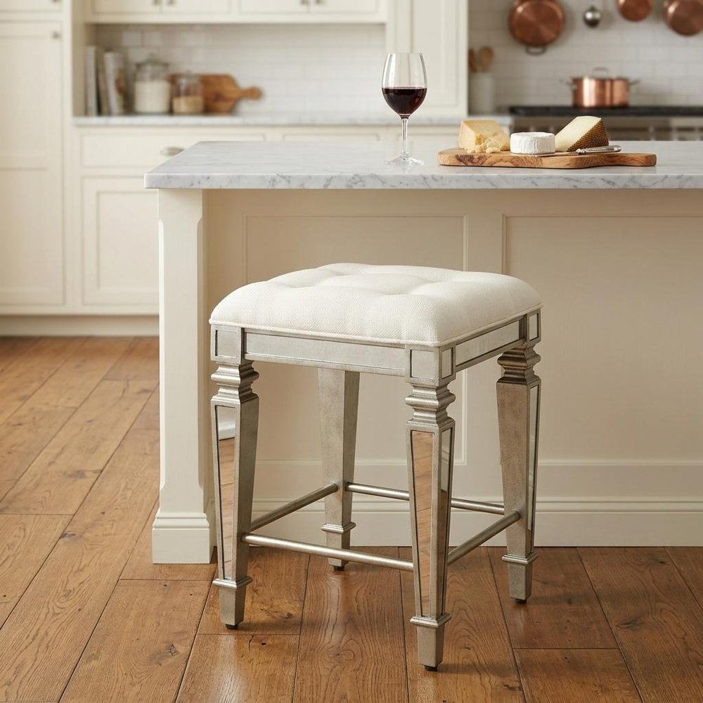 30" White and Gray Solid and Manufactured Wood Backless Counter Height Bar Chair
