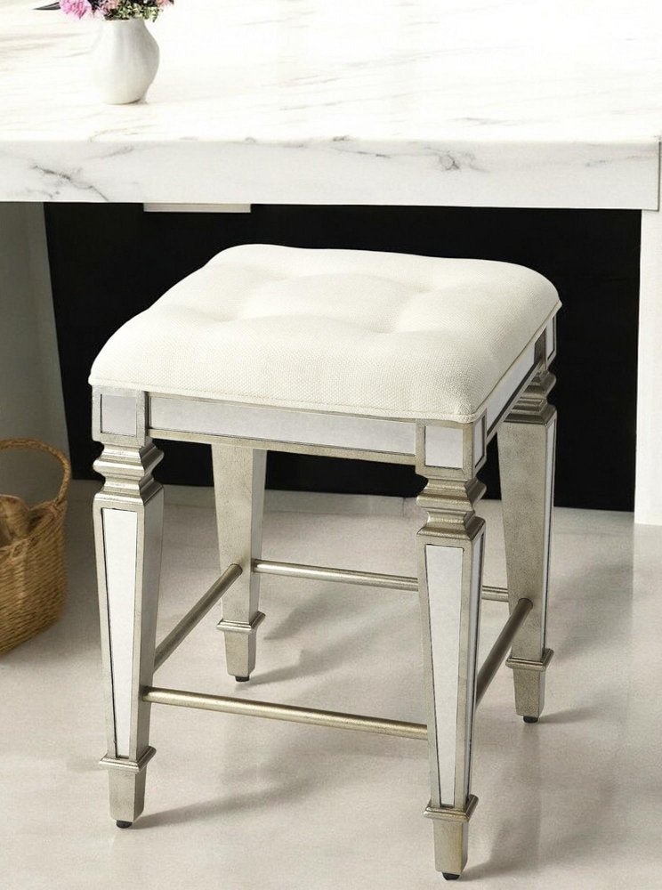 30" White and Gray Solid and Manufactured Wood Backless Counter Height Bar Chair