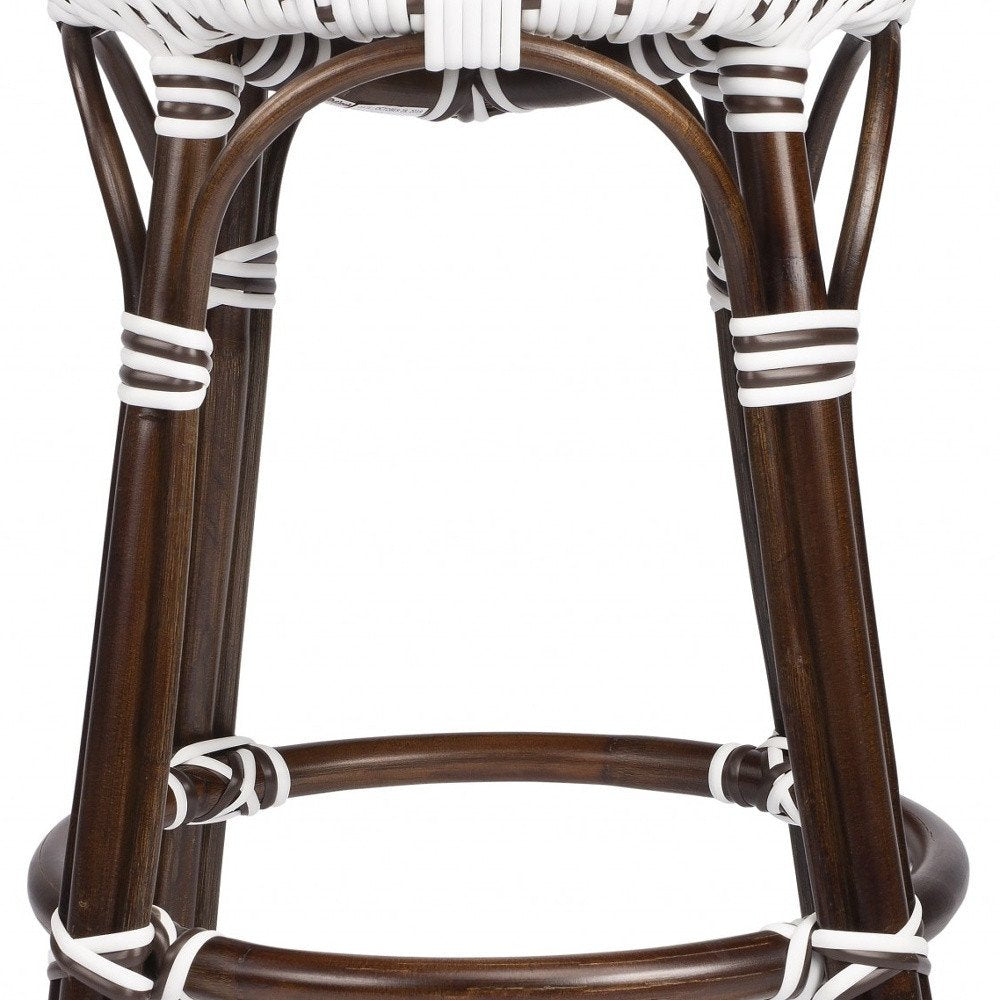 24" Brown And White Rattan Backless Counter Height Bar Chair