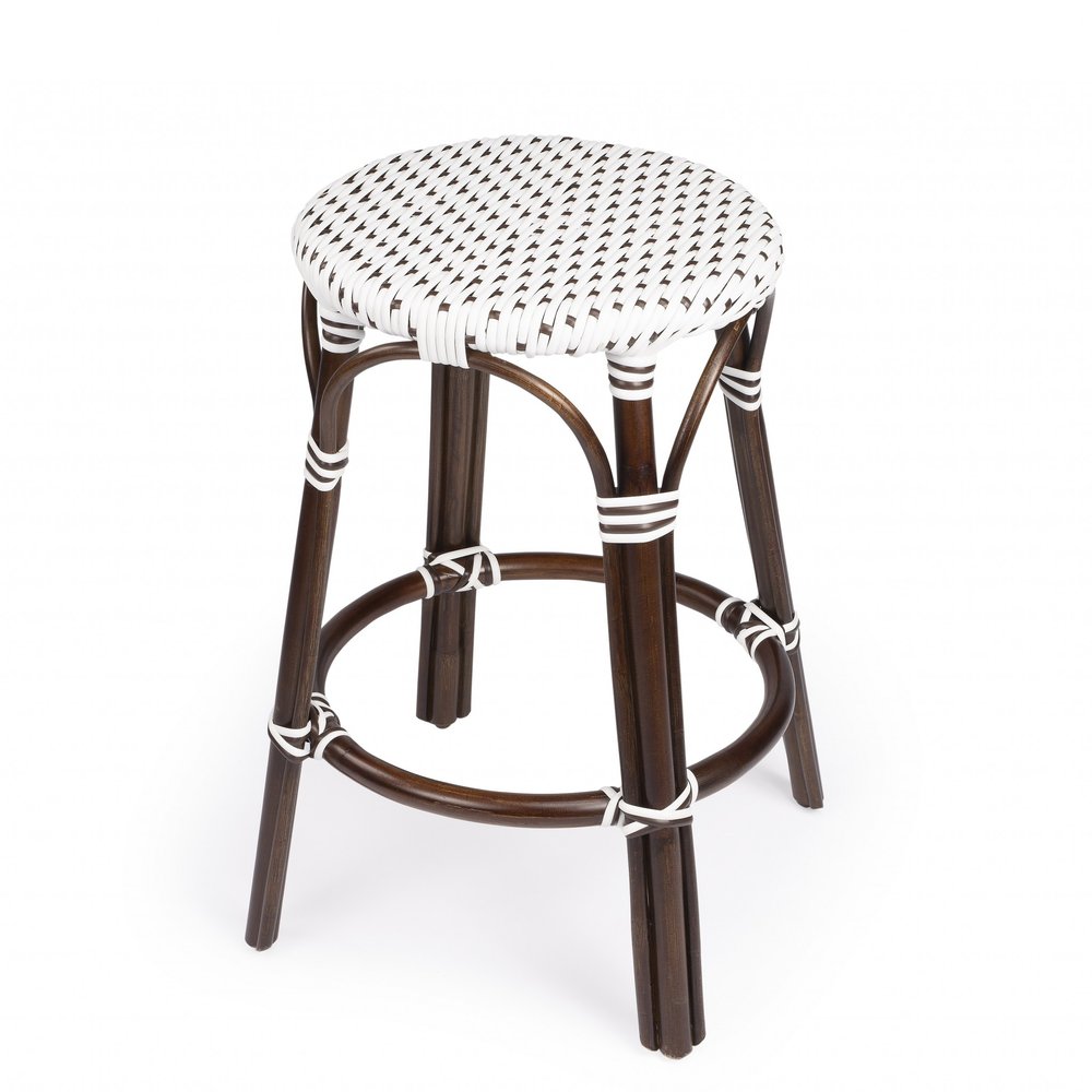 24" Brown And White Rattan Backless Counter Height Bar Chair