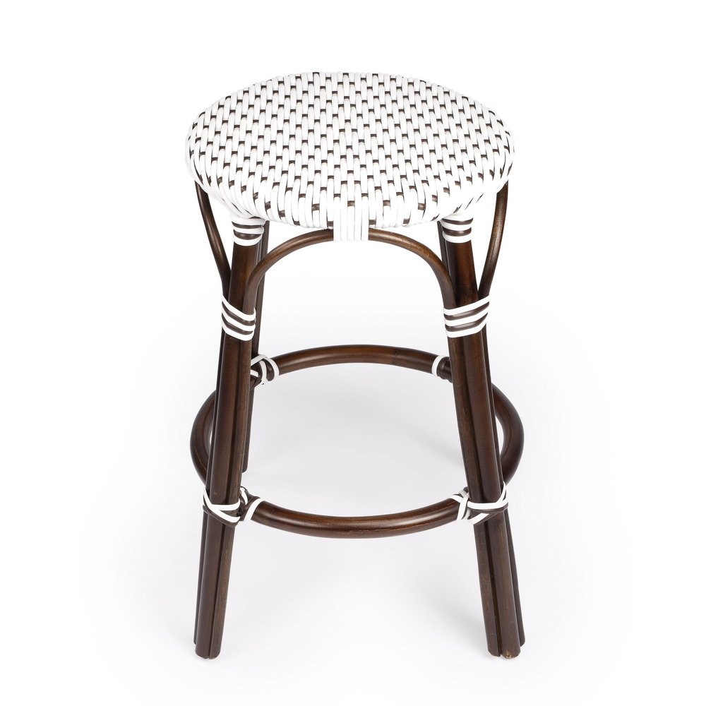 24" Brown And White Rattan Backless Counter Height Bar Chair