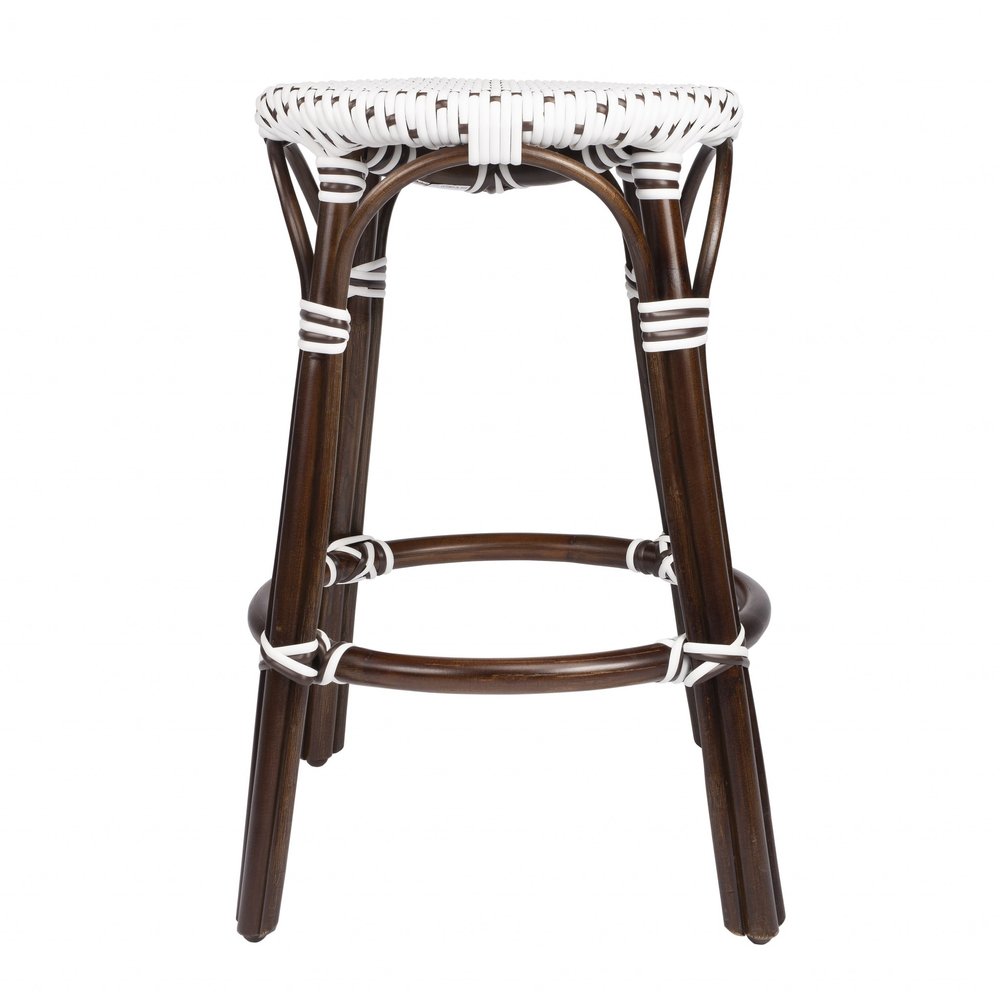 24" Brown And White Rattan Backless Counter Height Bar Chair