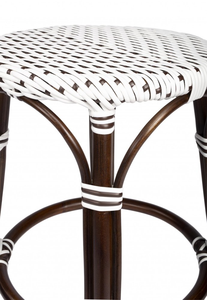 24" Brown And White Rattan Backless Counter Height Bar Chair