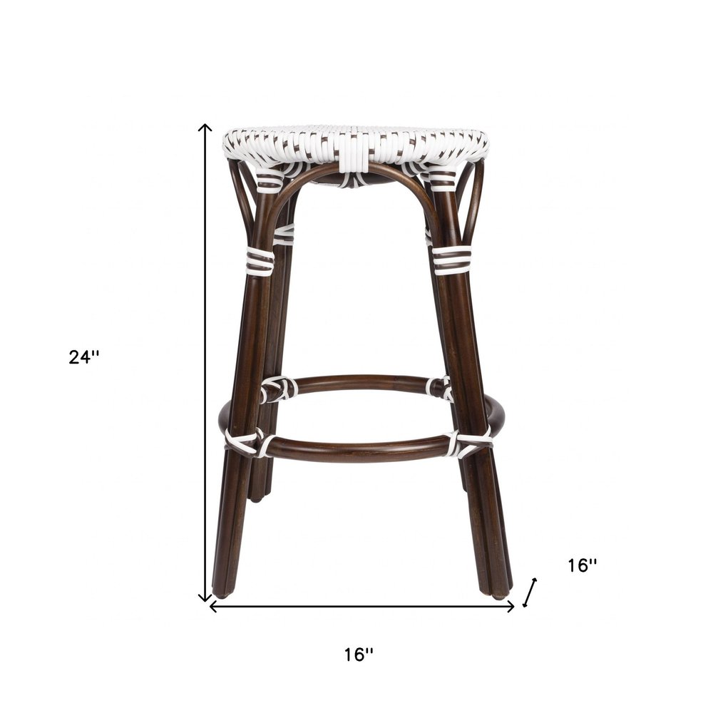 24" Brown And White Rattan Backless Counter Height Bar Chair