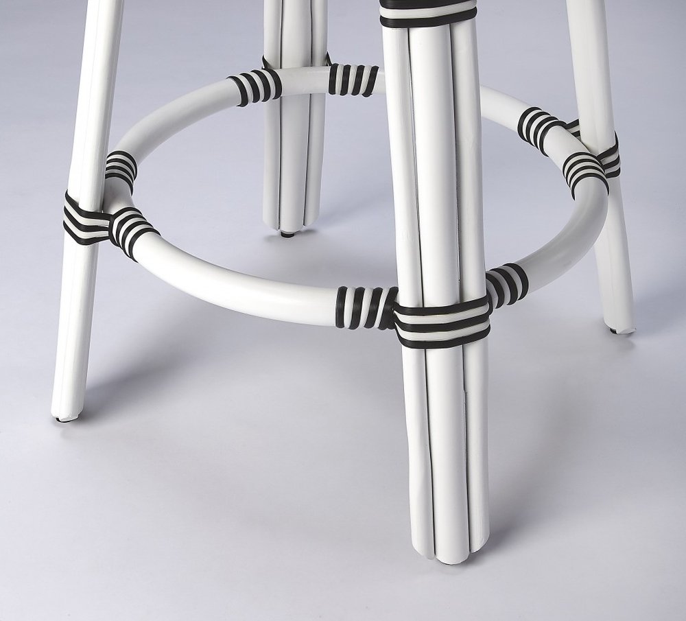 24" Black and White Rattan Backless Counter Height Bar Chair