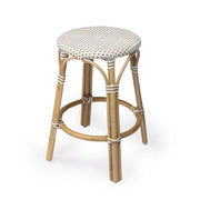 24" Natural and White Rattan Backless Counter Height Bar Chair