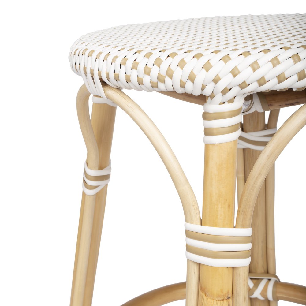 24" Natural and White Rattan Backless Counter Height Bar Chair