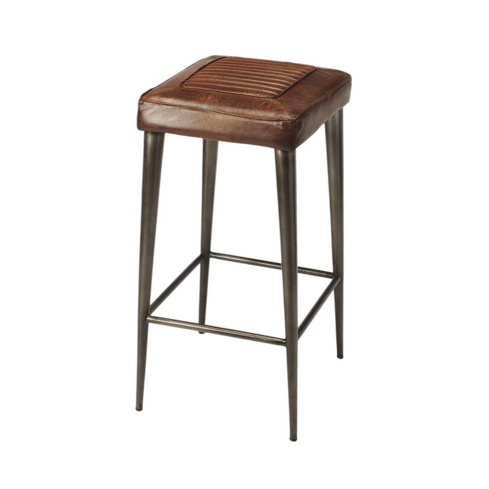 32" Brown and Gray Manufactured Wood and Iron Backless Counter Height Bar Chair