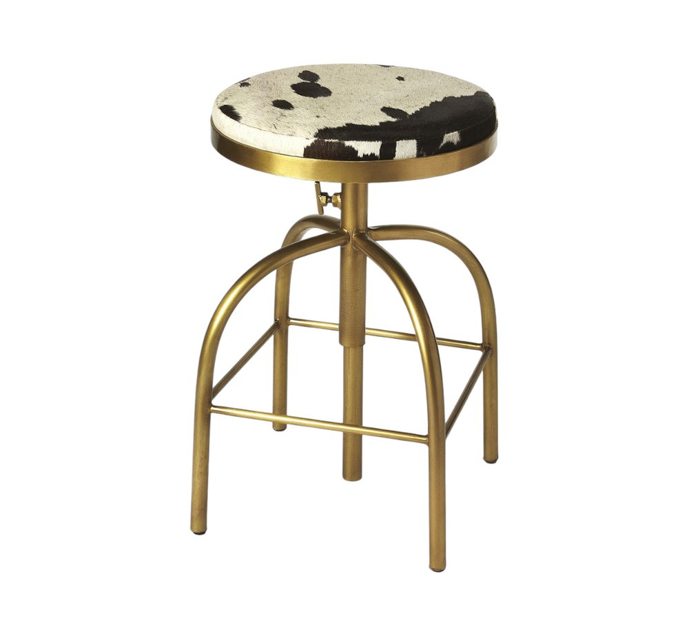 Black Off White and Gold Iron Backless Adjustable Height Swivel Bar Chair