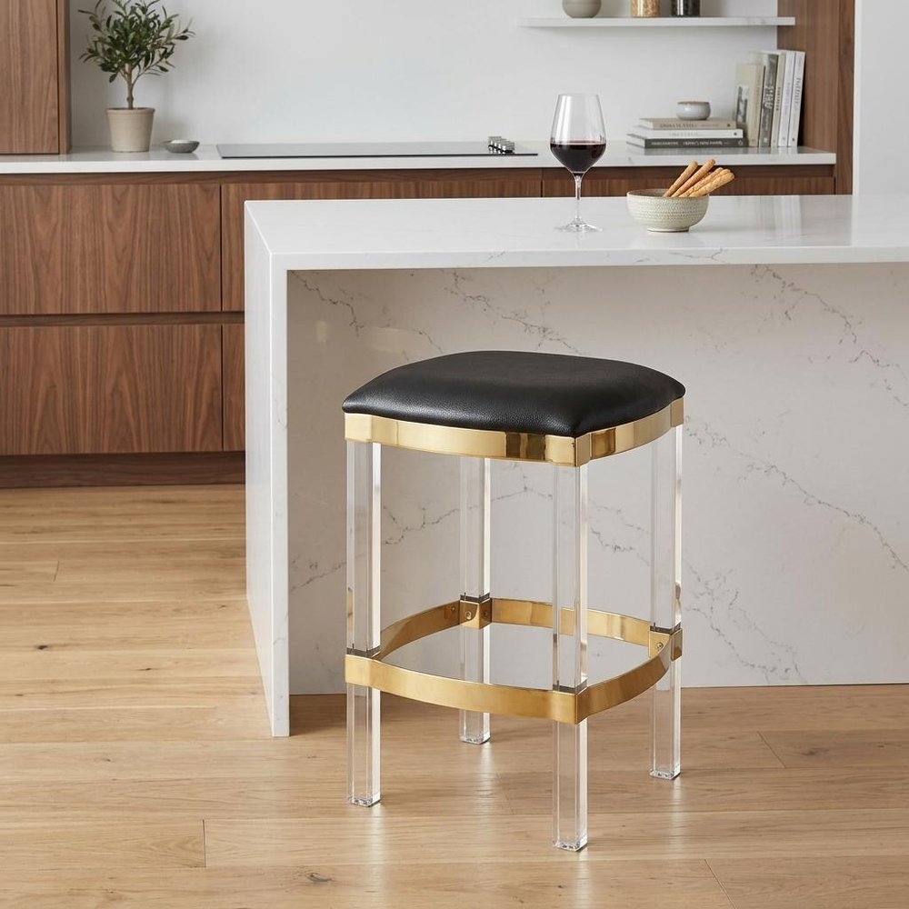 24" Black and Clear Stainless Steel and Steel Backless Counter Height Bar Chair