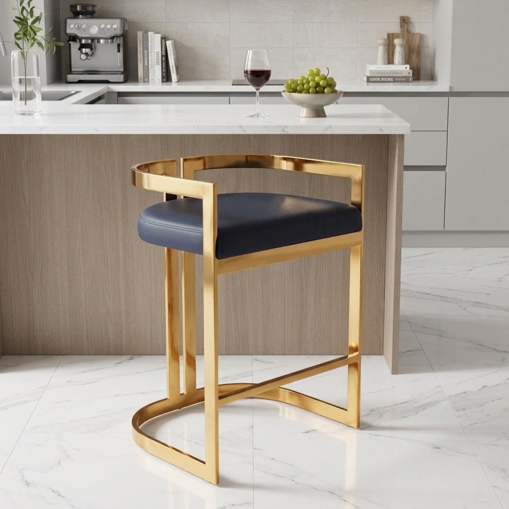28" Black and Gold Iron Low Back Counter Height Bar Chair