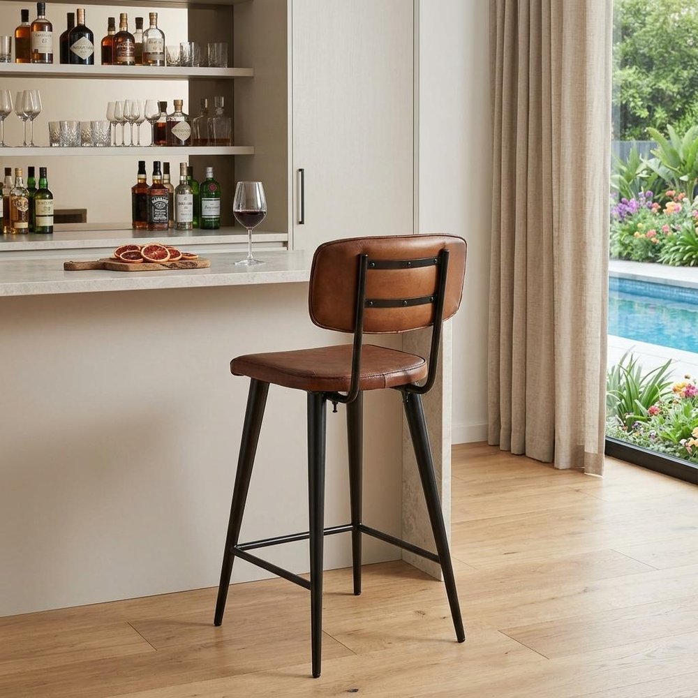 28" Brown and Black Iron Bar Chair