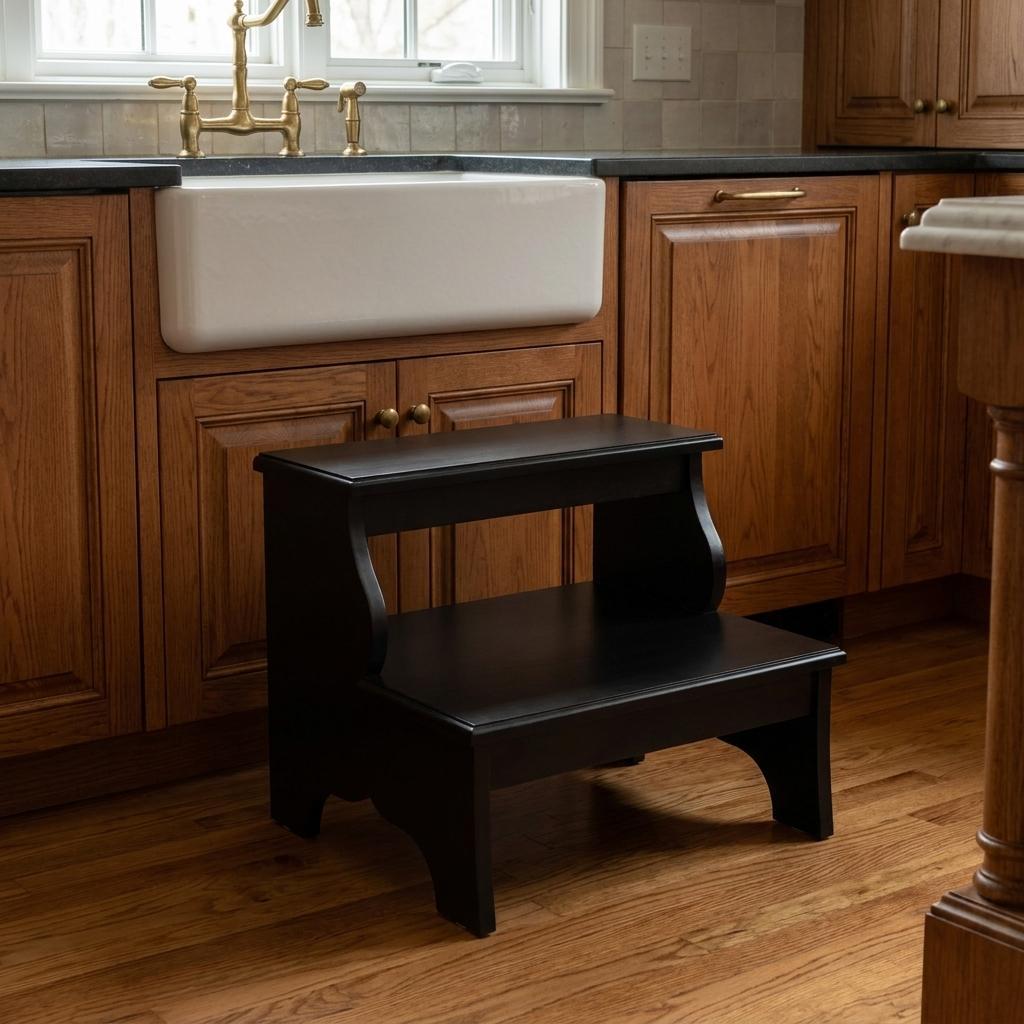 15" Dark Brown Solid and Manufactured Wood Step Stool