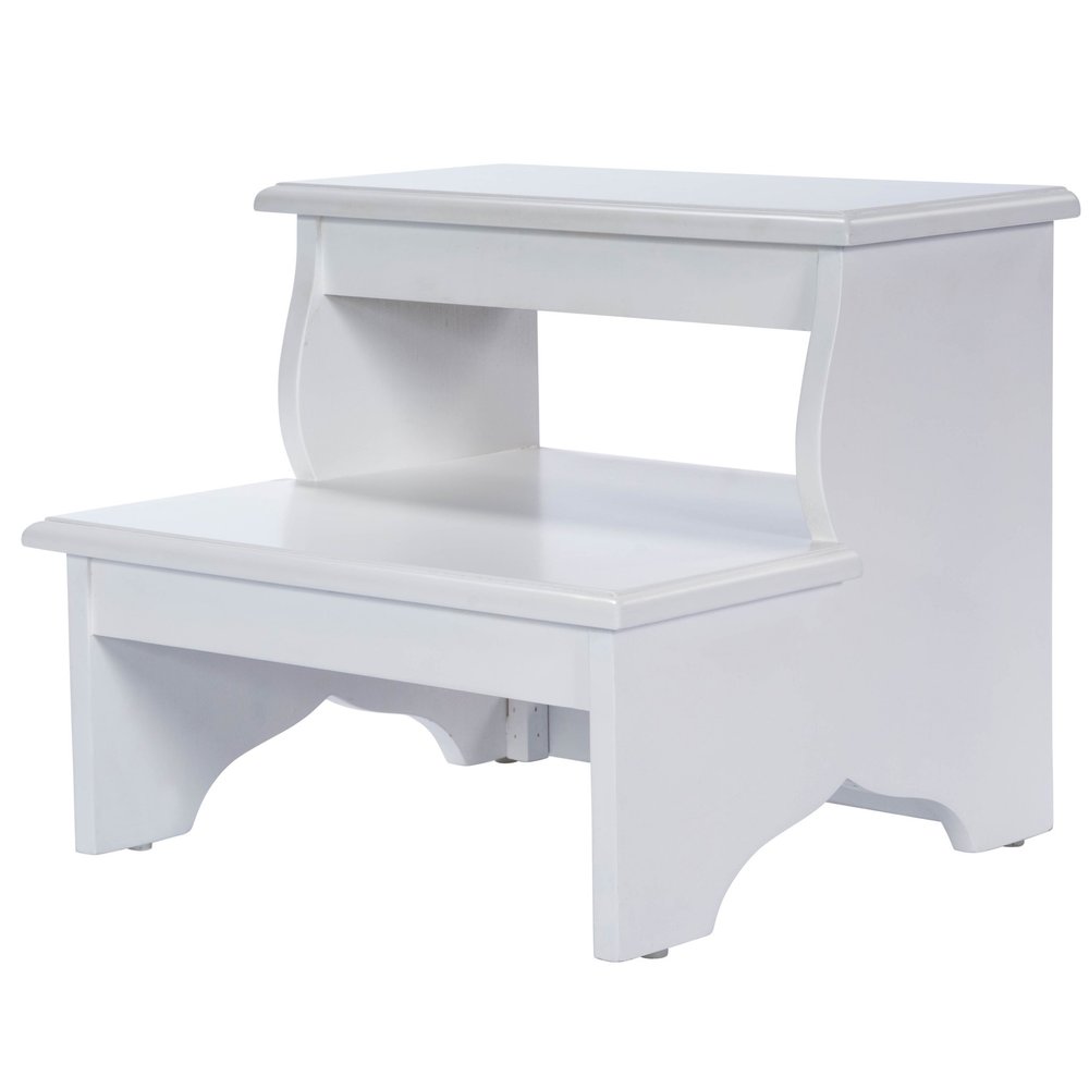 15" White Solid and Manufactured Wood Step Stool