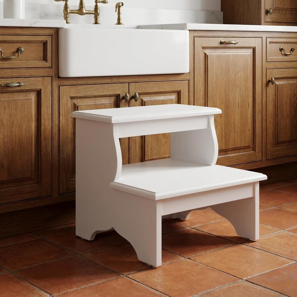 15" White Solid and Manufactured Wood Step Stool