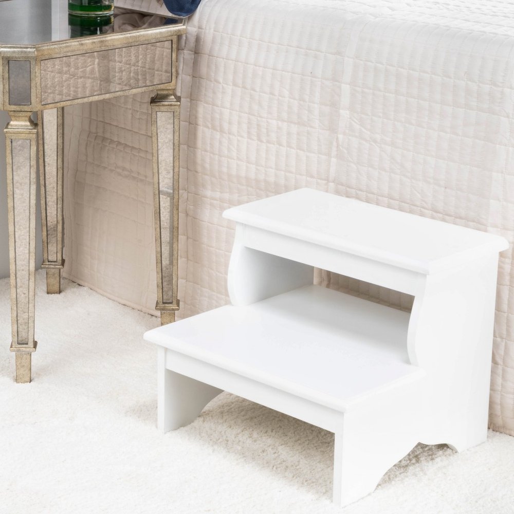 15" White Solid and Manufactured Wood Step Stool