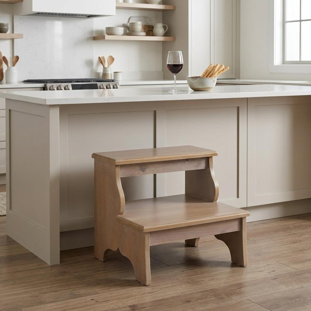 15" Natural Solid Wood and Solid and Manufactured Wood Backless Bar Chair