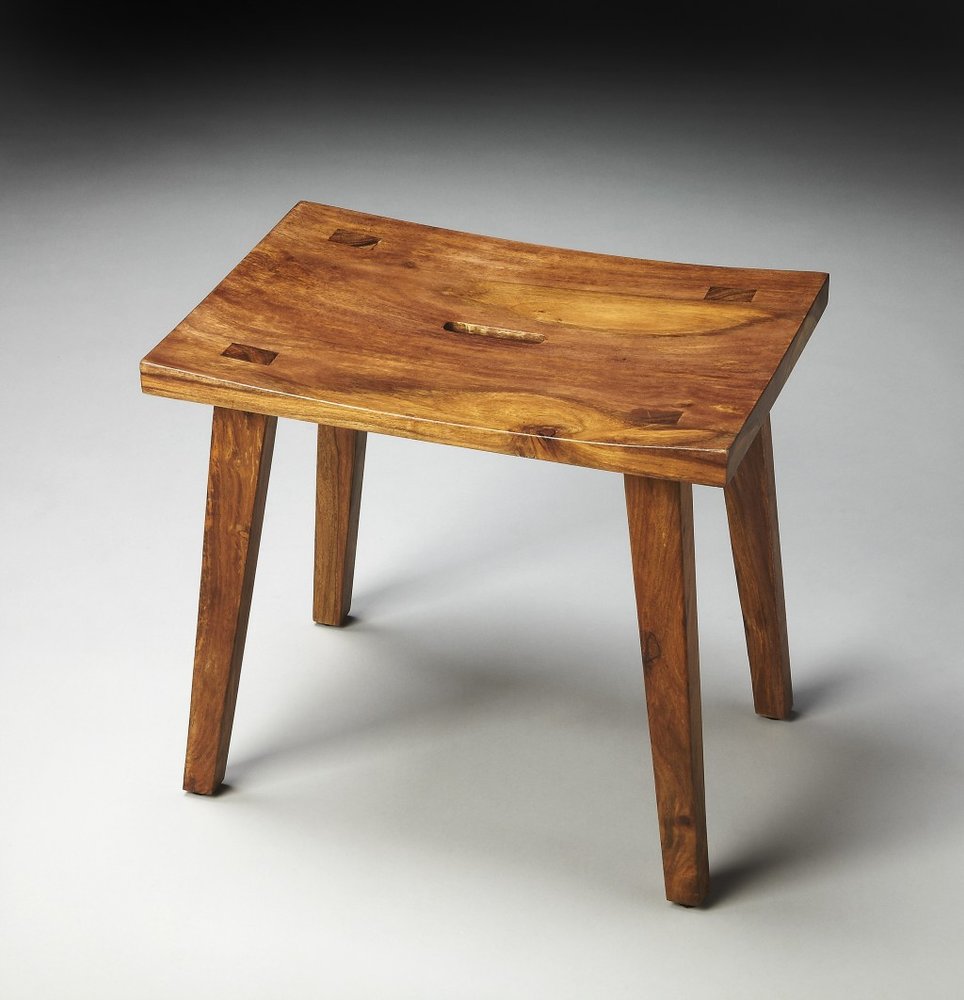 20" Brown Solid Wood Footstool