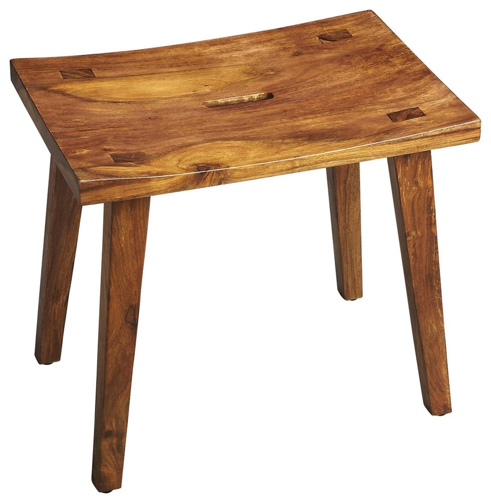 20" Brown Solid Wood Footstool