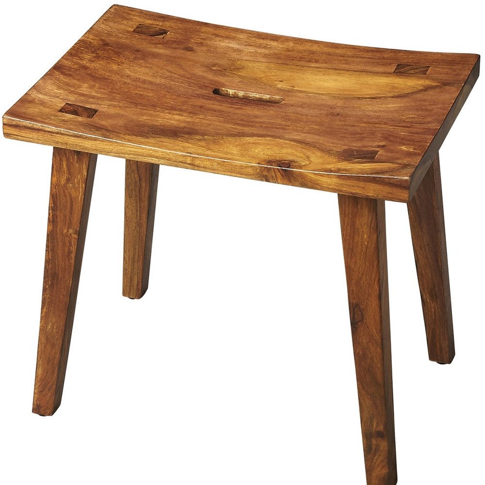 20" Brown Solid Wood Footstool