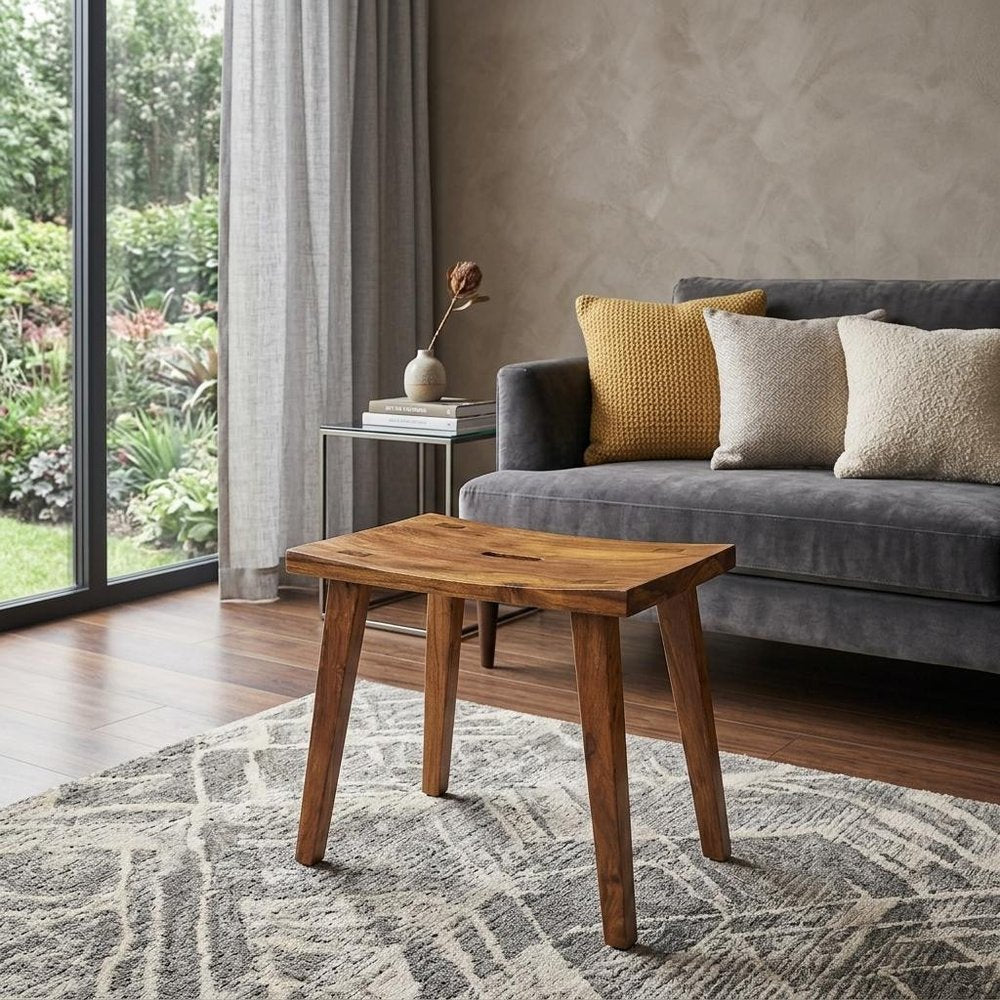 20" Brown Solid Wood Footstool
