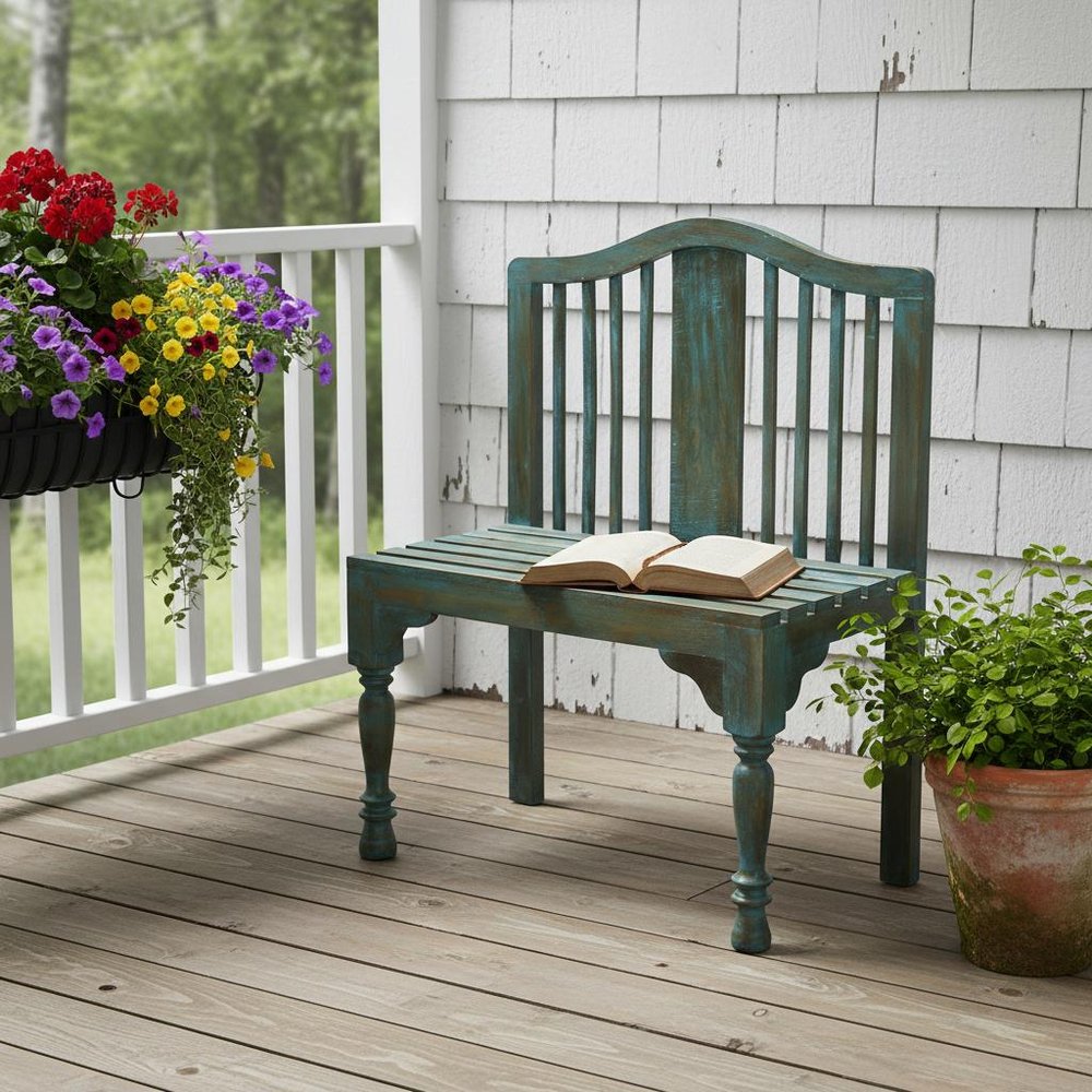 30" Blue Solid Wood Garden Patio Bench