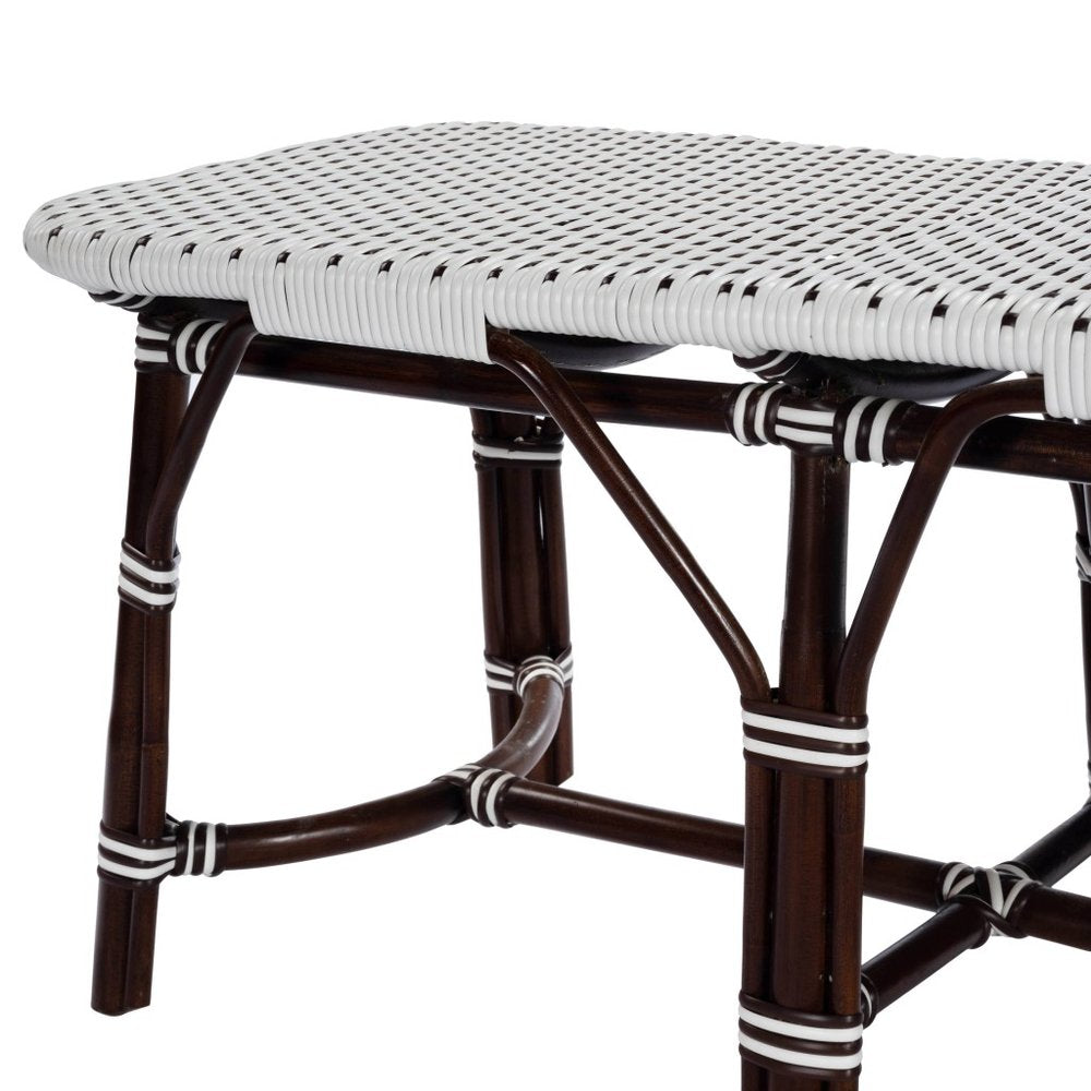 43" White and Dark Brown Rattan and Wicker Bench