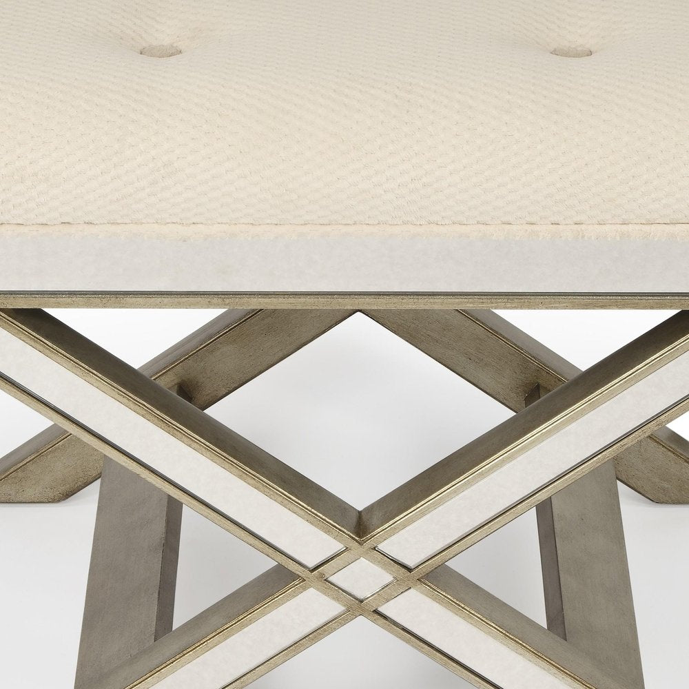 26" Ivory Cotton and Brown Tufted Ottoman