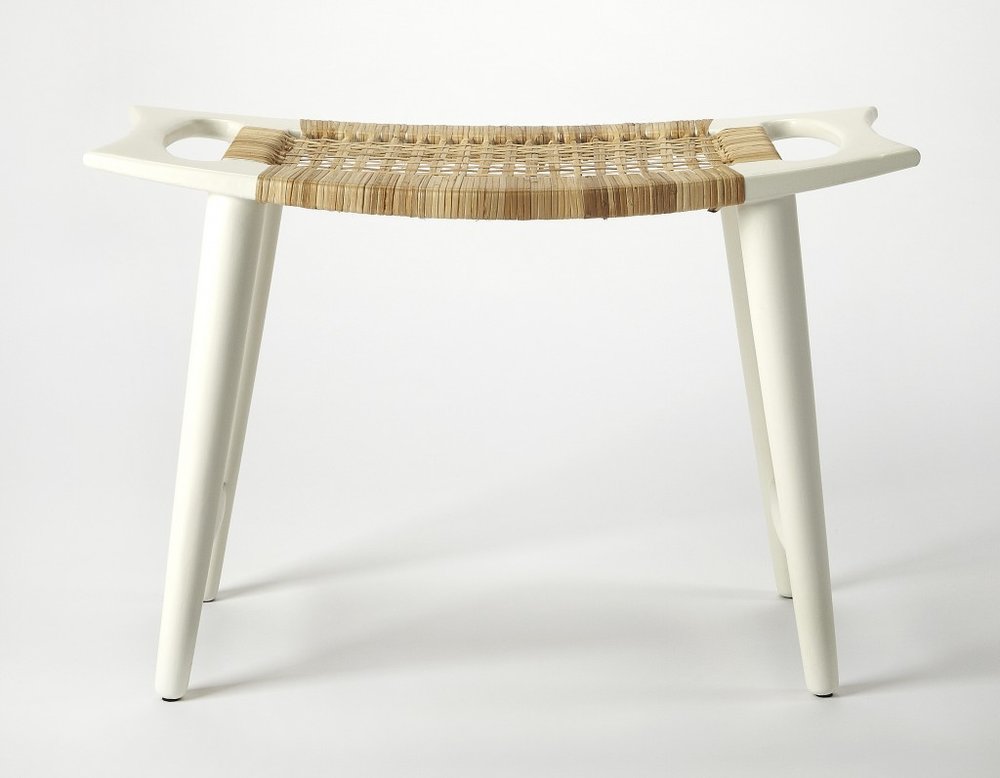 26" Natural and White Solid Wood Footstool