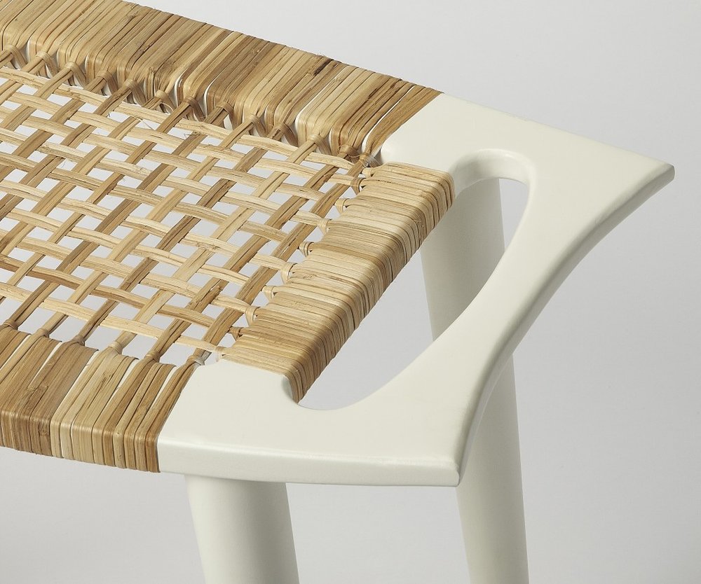 26" Natural and White Solid Wood Footstool