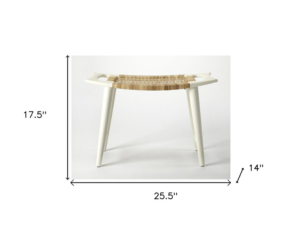 26" Natural and White Solid Wood Footstool