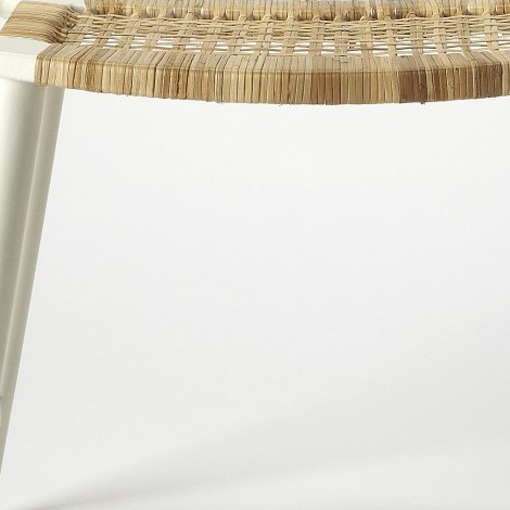 26" Natural and White Solid Wood Footstool
