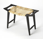 26" Black and Natural Solid Wood Footstool