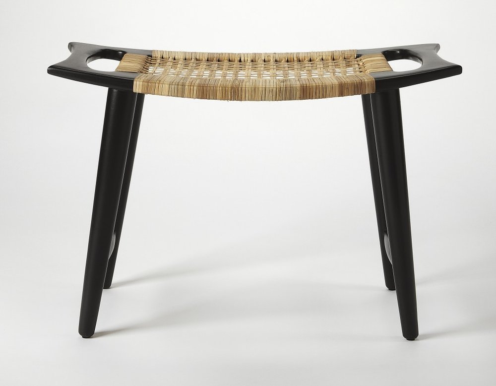 26" Black and Natural Solid Wood Footstool