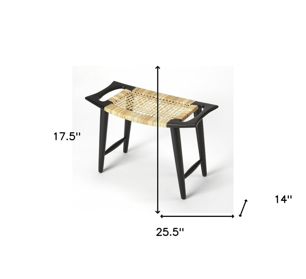 26" Black and Natural Solid Wood Footstool