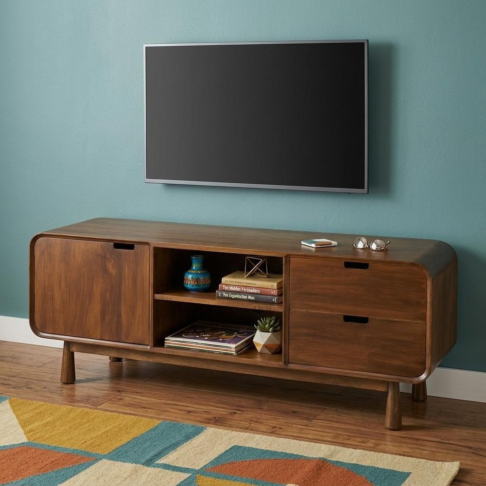 50" Brown Solid Wood Enclosed and Open Storage TV Stand