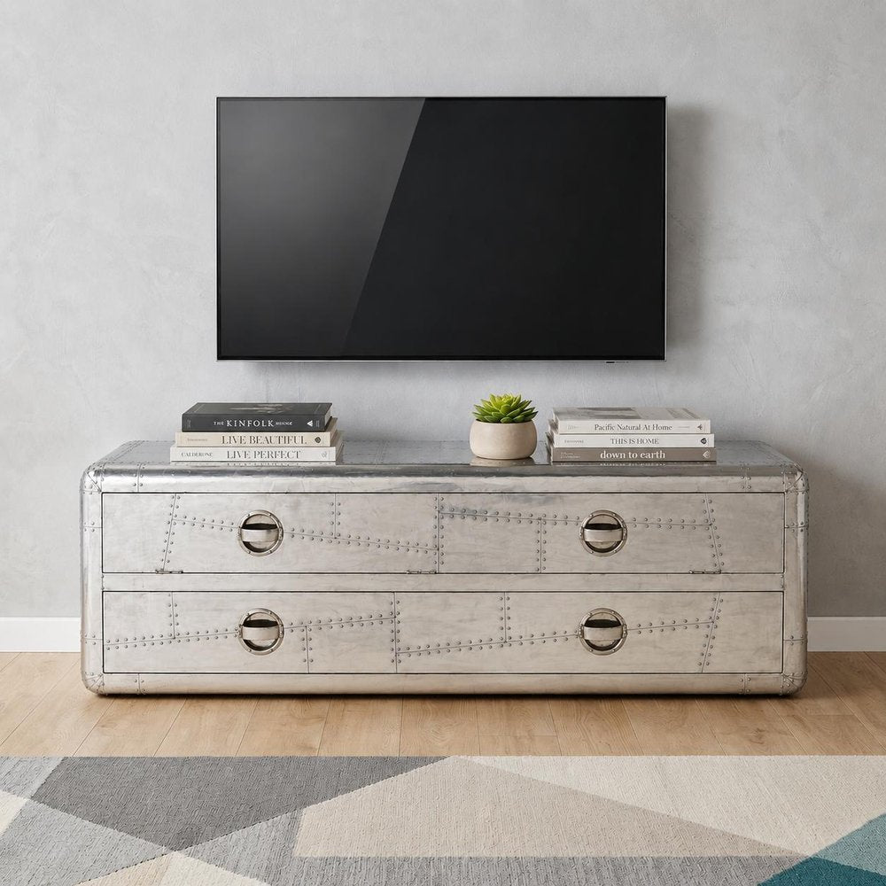 59" Silver Solid Wood Enclosed and Open Storage TV Stand