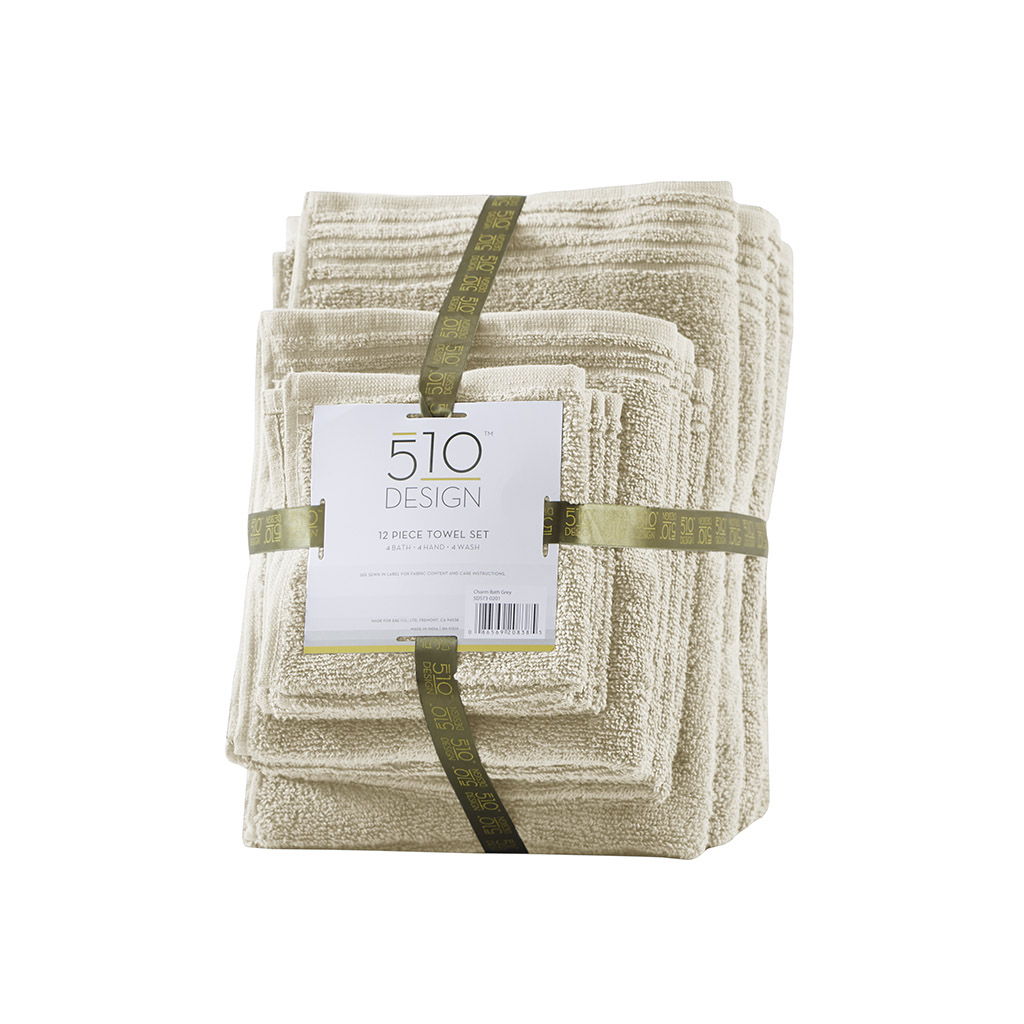 Big Bundle - Quick Dry 12 Piece Bath Towel Set - Taupe