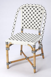 21" Black And White Woven Faux Rattan Outdoor Dining Chair
