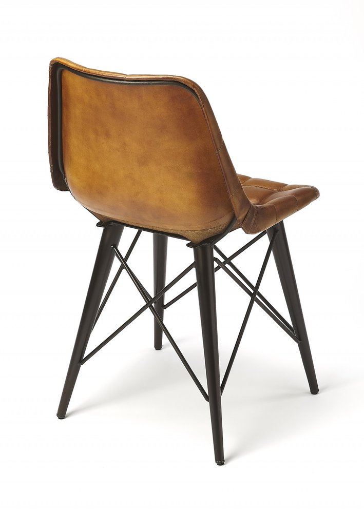 18" Brown Faux Leather Checkered Tufted Side Chair