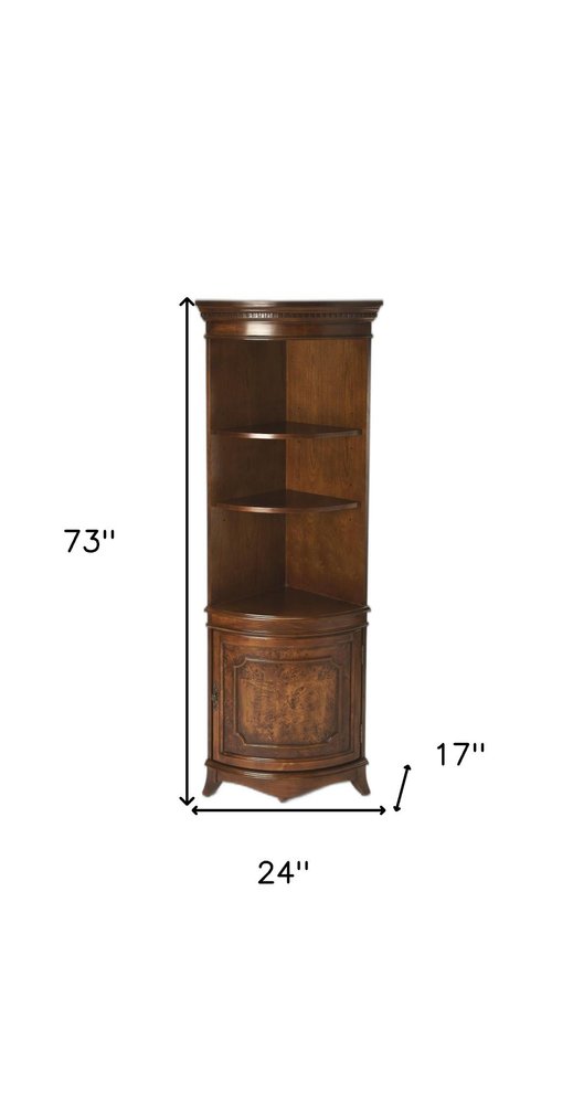 24" Brown Solid Wood Corner Display Cabinet