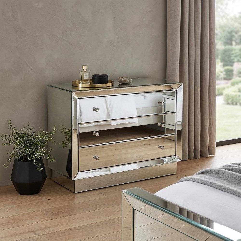 42" Clear Glass Three Drawer Dresser