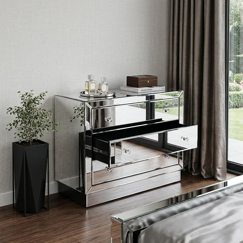 42" Clear Glass Three Drawer Dresser