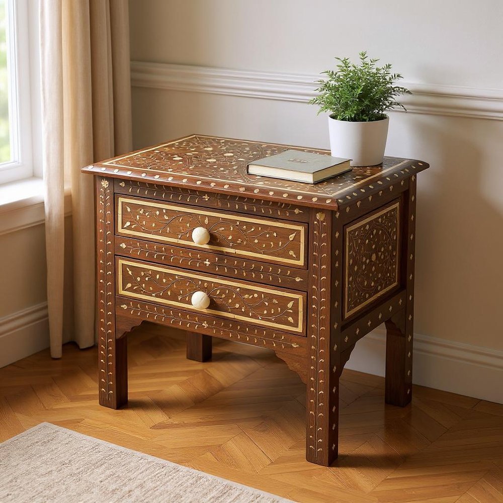 22" Brown And White Solid Wood Frame Standard Accent Chest With Two Drawers