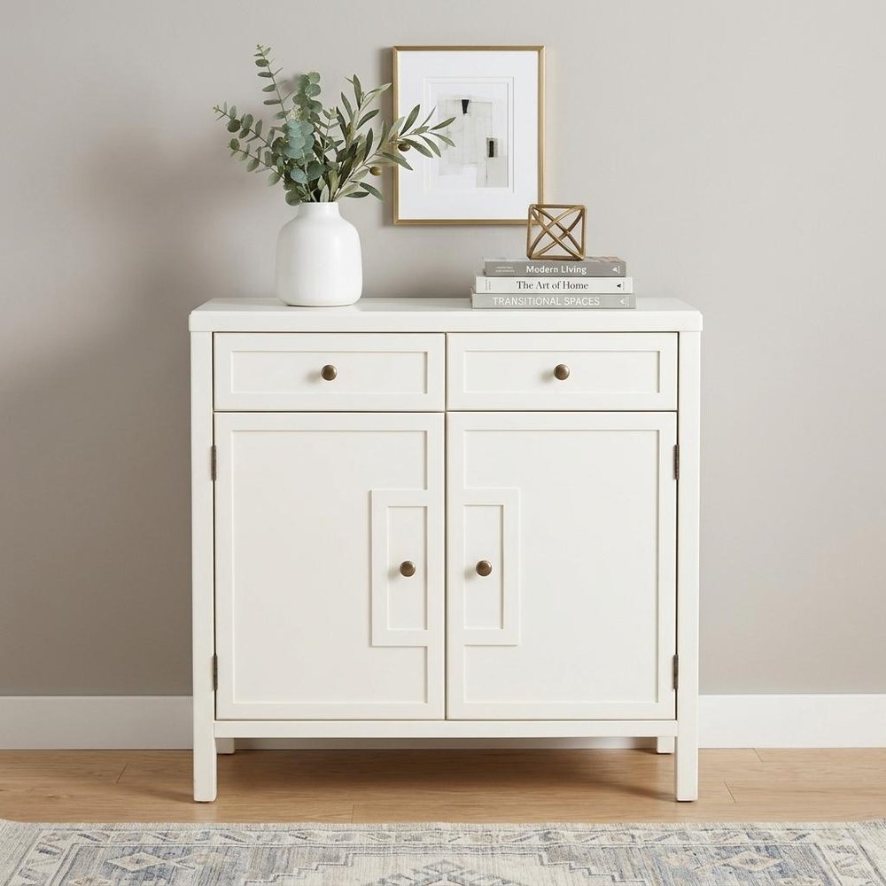 31" White Solid Wood Two Drawer Sideboard with Two Doors