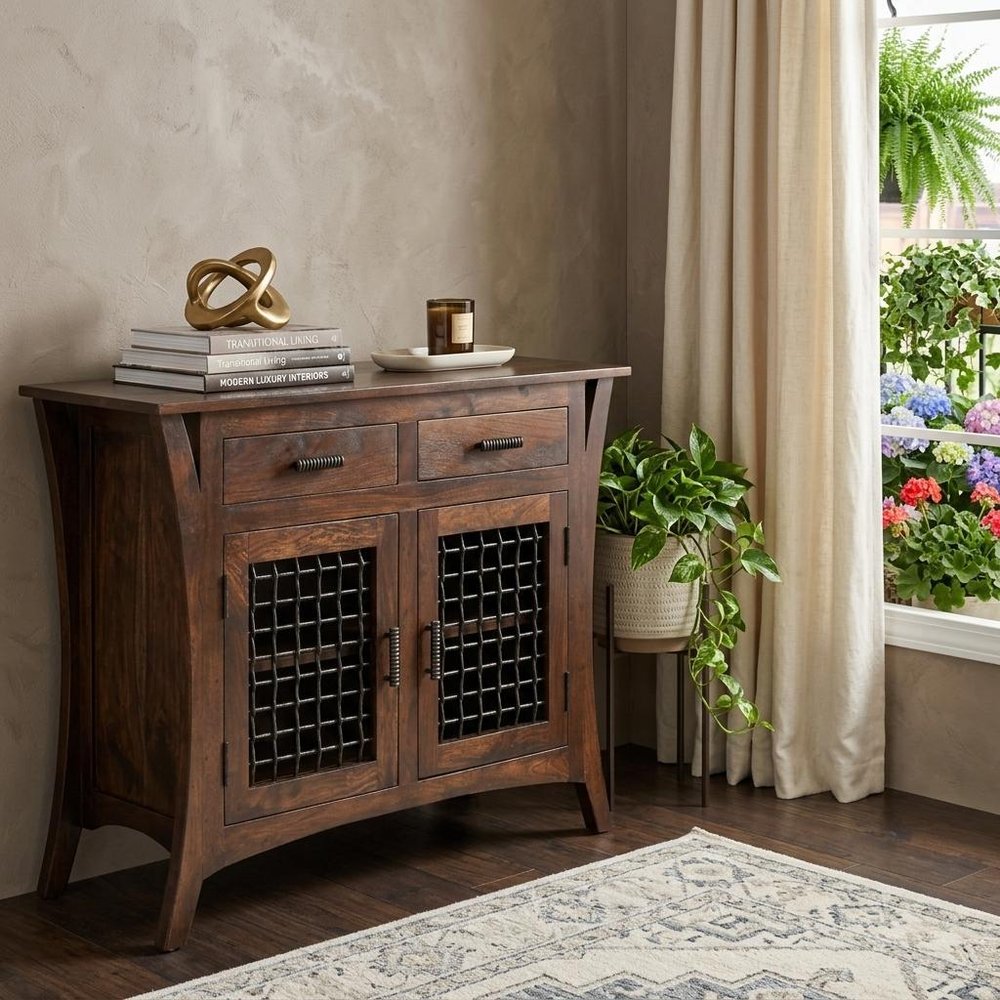 44" Dark Brown Solid Wood Accent Chest With Two Drawers