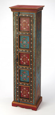 60" Red Blue and Gold Hand Painted Accent Cabinet