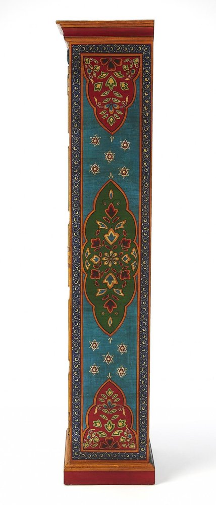 60" Red Blue and Gold Hand Painted Accent Cabinet