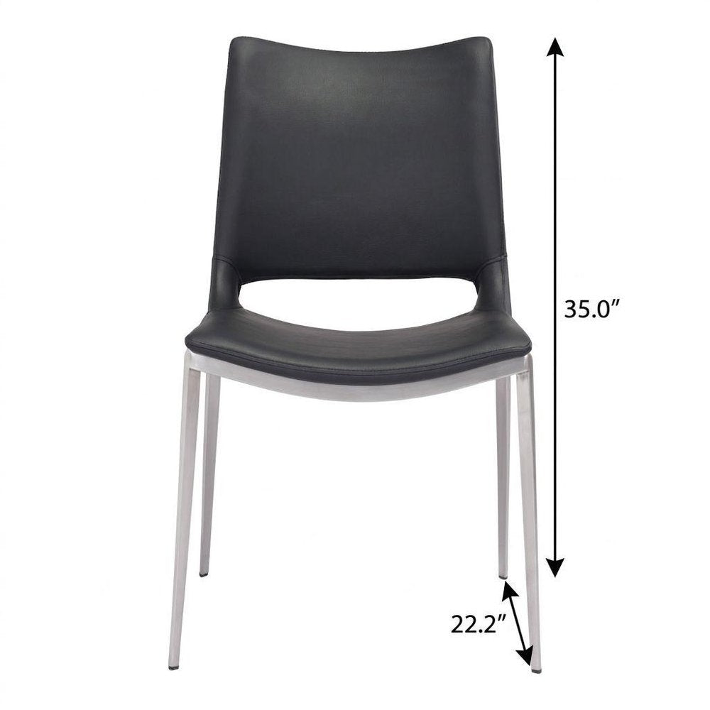 Set of Two Black And Silver Upholstered Faux Leather Open Back Dining Side Chairs