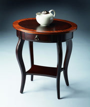25" Brown Wood Oval Coffee Table With Drawer And Shelf